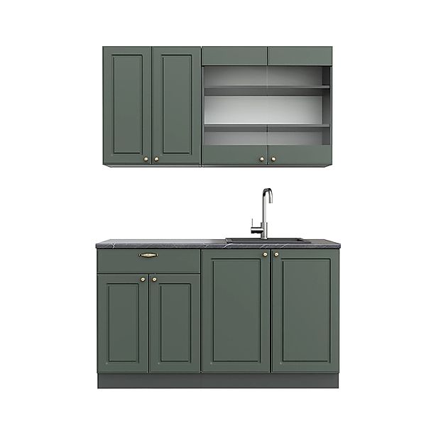 Vicco Fame-Line Singleküche Grün-Gold Landhaus/Anthrazit 140 cm AP Anthrazi günstig online kaufen