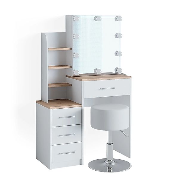 Vicco Schminktisch Conrada Weiß/Sonoma/Sonoma 36 cm mit LED Beleuchtung und günstig online kaufen