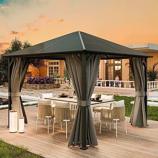 UDPATIO Pavillon Polycarbonat mit Vorhängen wasserdicht günstig online kaufen