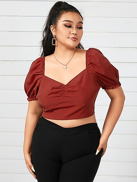 YOINS Plus Größe V-Ausschnitt Lace-up Design Kurzarm Bluse günstig online kaufen
