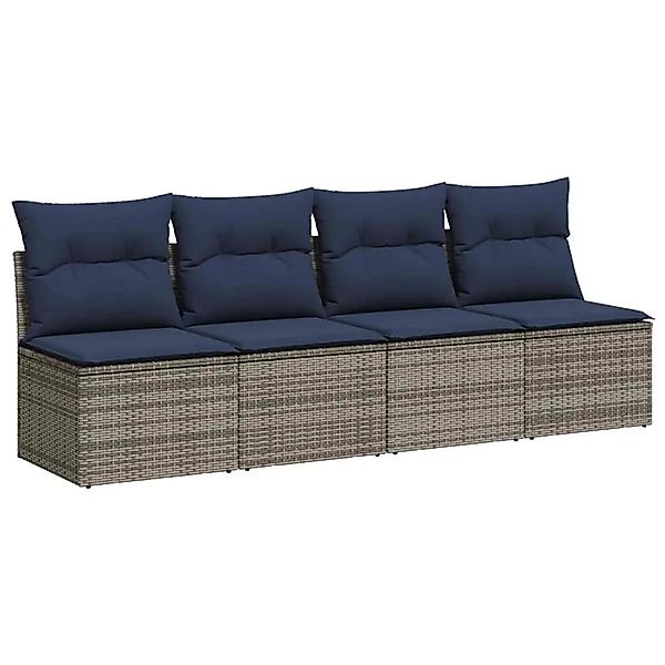 vidaXL Gartensofa mit Kissen Grau 220 x 62 x 69cm Poly-Rattan 366151 günstig online kaufen