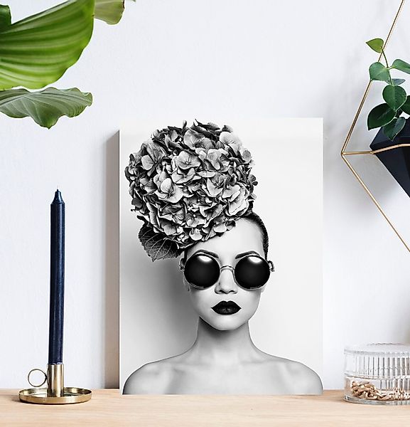 queence Acrylglasbild "Frau mit Blumenhut", Frau-Kunst-Blumen-Bilder von Fr günstig online kaufen