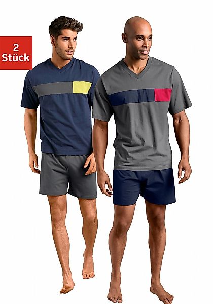 le jogger Pyjama, (Packung, 4 tlg., 2 Stück), mit Colourblock-Einsätzen günstig online kaufen