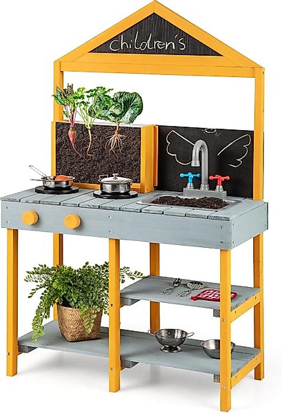 COSTWAY Outdoor-Spielküche Holz, Kinderküche mit Wasserhahn, günstig online kaufen