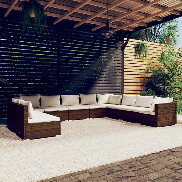 Vidaxl 10-tlg. Garten-lounge-set Mit Kissen Braun Poly Rattan günstig online kaufen