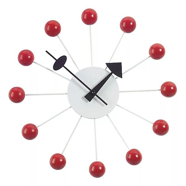 Vitra - Ball Clock Nelson Wanduhr - rot/Zeiger schwarz/Holz/Ø33cm günstig online kaufen