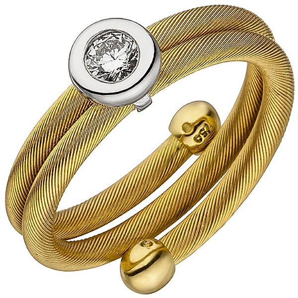 SIGO Damen Ring 750 Gelbgold Weißgold bicolor matt 1 Diamant Brillant günstig online kaufen