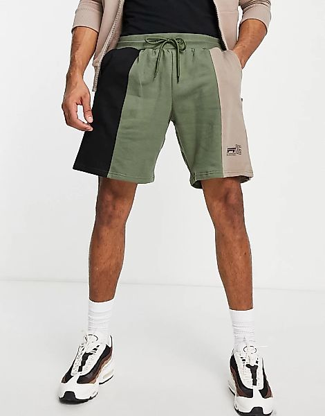 Good For Nothing – Jersey-Shorts in Schwarz und Khaki mit geteiltem Design günstig online kaufen