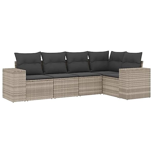 vidaXL 5-Tlg Garten-Sofagarnitur mit Kissen Hellgrau Poly Rattan 3222531 günstig online kaufen