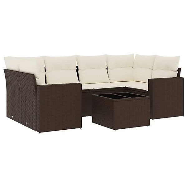 vidaXL 7-Tlg Garten-Sofagarnitur mit Kissen Braun Poly Rattan 3251060 günstig online kaufen