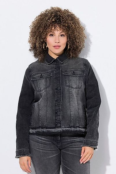 Ulla Popken Sommerjacke Jeansjacke Fransen Hemdkragen Langarm günstig online kaufen