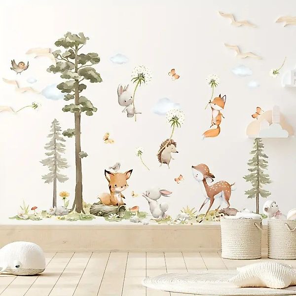 Montegoni Wandtattoo Wandaufkleber Kaninchen-Fuchs-Hirsch-großer Baum für günstig online kaufen