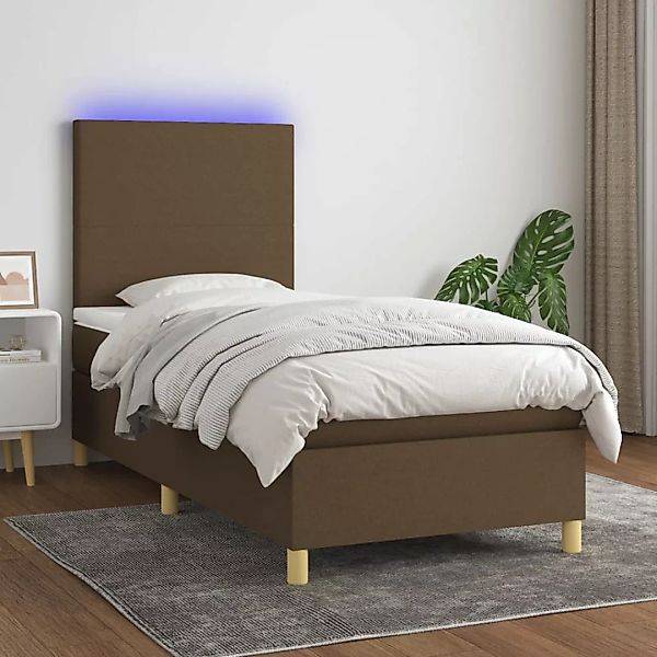 Vidaxl Boxspringbett Mit Matratze & Led Dunkelbraun 100x200 Cm Stoff günstig online kaufen