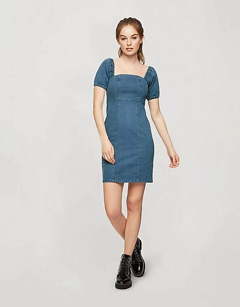 Miss Selfridge – Denim-Minikleid in Blau mit Puffärmeln günstig online kaufen