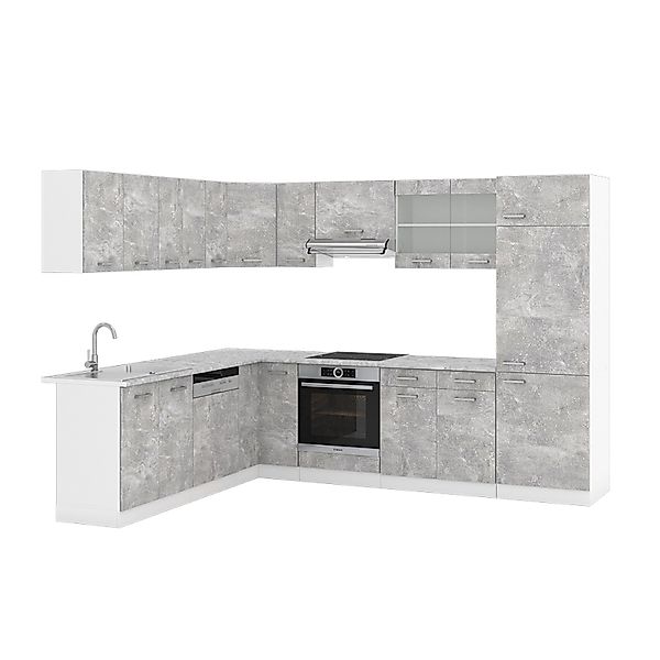 Vicco R-Line Eckküche Beton 227 x 287 cm ohne Arbeitsplatte günstig online kaufen