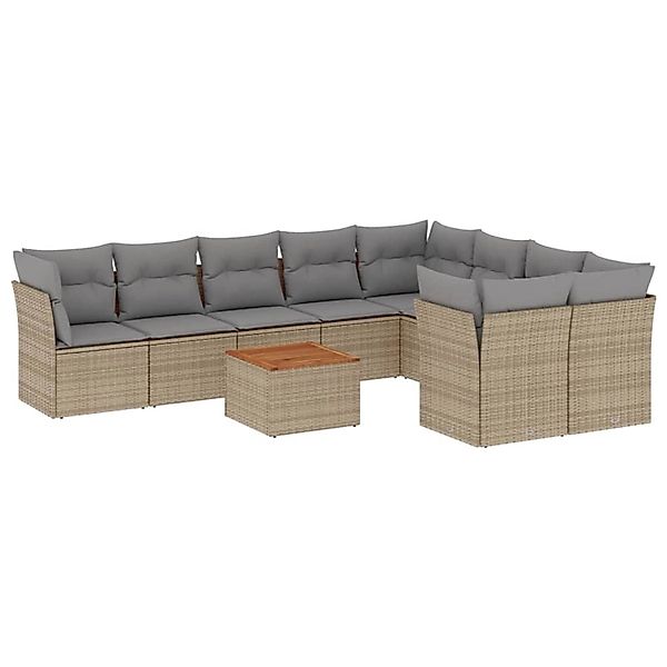 vidaXL 10-Tlg Garten-Sofagarnitur mit Kissen Beige Poly Rattan 3223819 günstig online kaufen