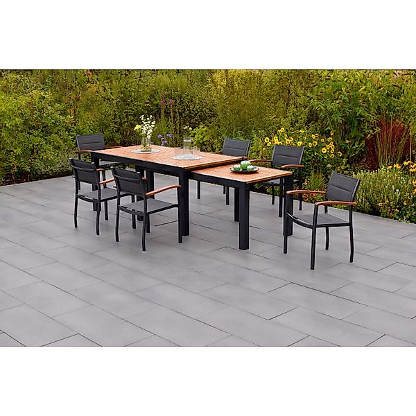 Merxx Paxos Set 7-tlg. 6 Stapelsessel Flex-Gartentisch Ausziehbar günstig online kaufen