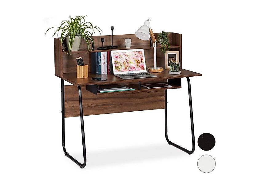 relaxdays Schreibtisch mit Ablagefäch, Holz / Schwarz günstig online kaufen