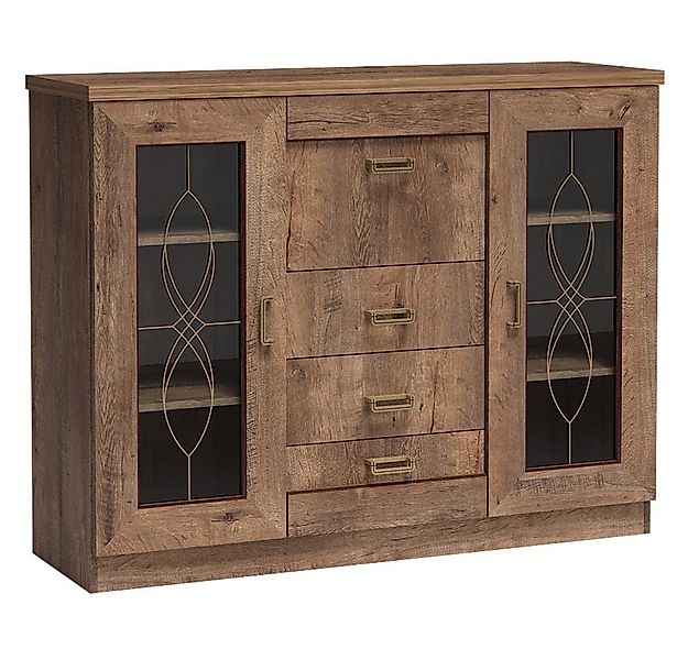 Lomadox Sideboard TEORA-161, in Lefkas Eiche braun Vitrinentüren Klappe Sch günstig online kaufen