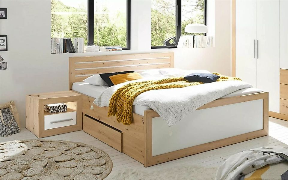 möbelando Bett Frieda, Modernes Bett aus Spanplatte in Artisan Eiche Nachbi günstig online kaufen