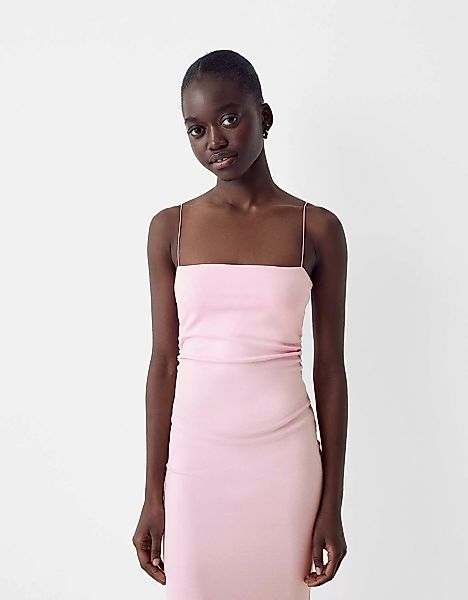 Bershka Punto-Di-Roma-Midikleid Mit Trägern Damen Xs Rosa günstig online kaufen