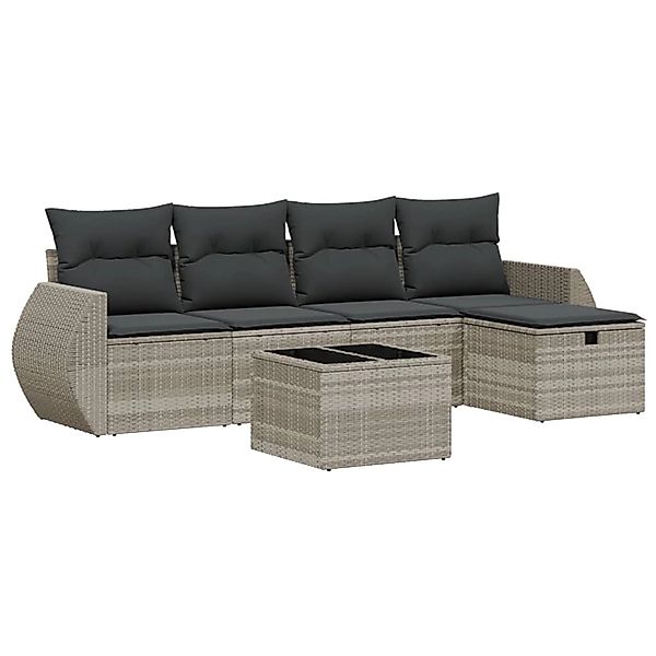 vidaXL 6-Tlg Garten-Sofagarnitur mit Kissen Hellgrau Poly Rattan 3264098 günstig online kaufen