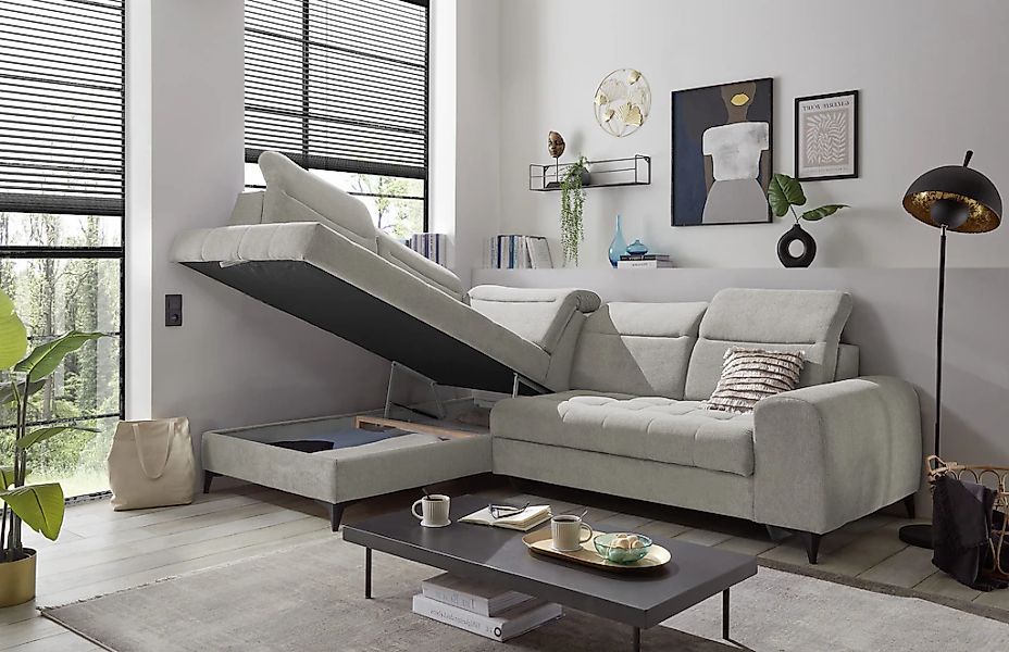 ED EXCITING DESIGN Ecksofa "Rockdale L-Form mit Bettfunktion, Bettkasten", günstig online kaufen