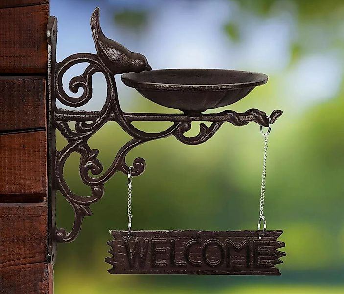 Vogeltränke Welcome-Schild Wandvogeltränke Futterschale Vogelbad Gusseisen günstig online kaufen