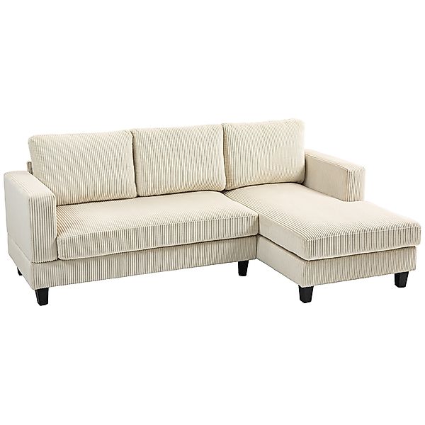 HOMCOM Ecksofa aus Rippvelours mit 3-Sitzer Sofa und Ottomane, dick gepolst günstig online kaufen