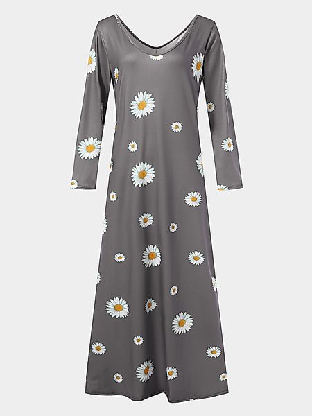 Lässiger Calico V-Ausschnitt Maxi Kleid günstig online kaufen