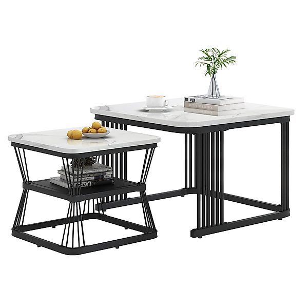 Merax Couchtisch im Marmoroptik mit Metallrahmen günstig online kaufen