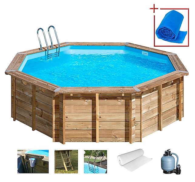 Gre Achteckpool "VIOLETTE 2 mit Edelstahlleiter" Kiefernholz, ØxH: 500x127 günstig online kaufen