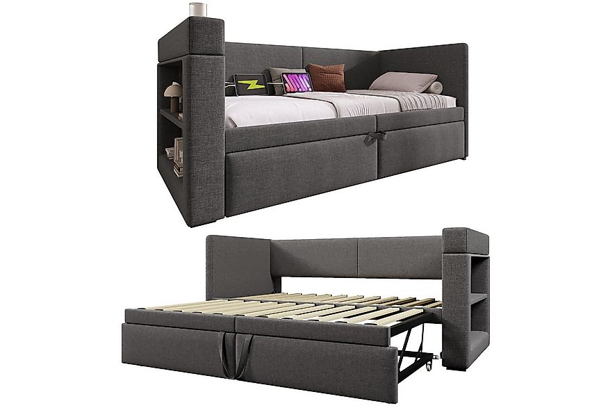 REDOM Polsterbett mit ausziehbarem Bett, Leinen-Baumwoll-Material (Daybett, günstig online kaufen