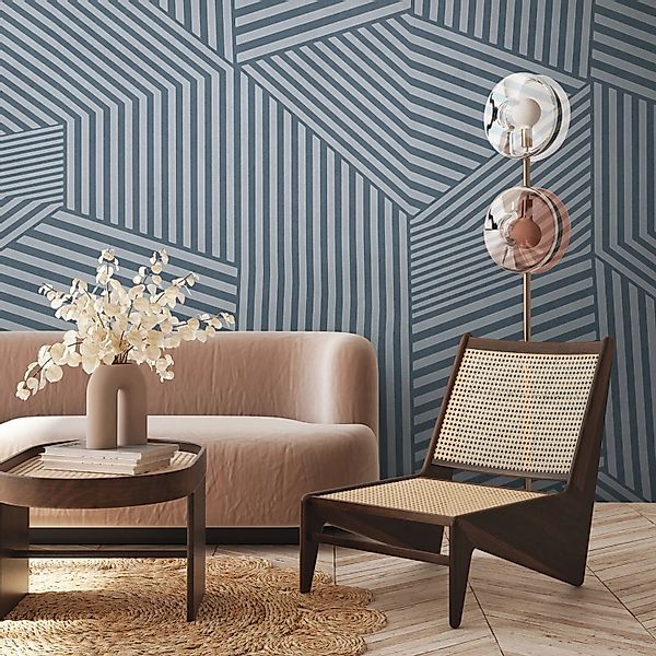 PROFHOME 398921-GU Fototapete Streifen Matt Blau Grau 3,71 m x 2,8 m 0,53 m günstig online kaufen