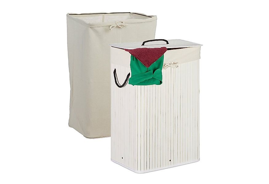 relaxdays Wäschekorb Bambus rechteckig, weiß günstig online kaufen