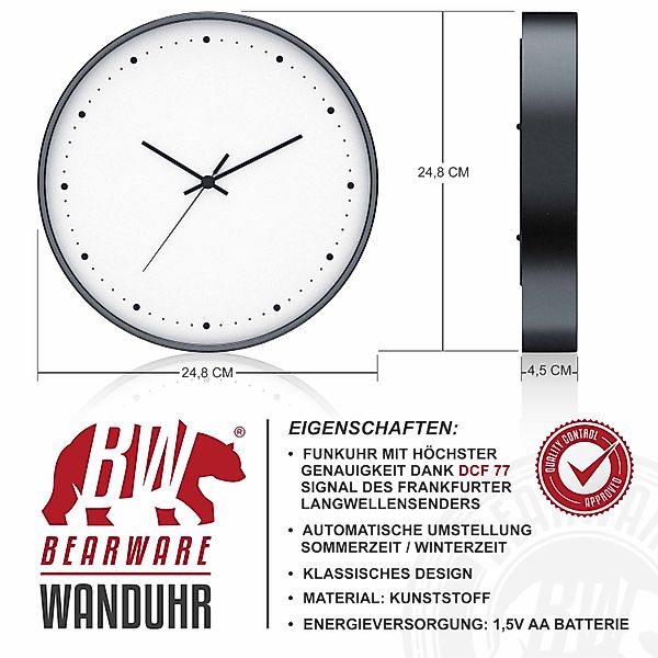 BEARWARE Funkwanduhr Wanduhr rund, Funkuhr, neutrales günstig online kaufen