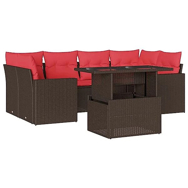 vidaXL 7-Tlg Gartensofa-Set mit Kissen Braun Polyrattan 3267134 günstig online kaufen