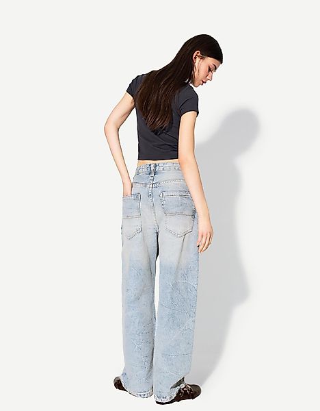 Bershka Skaterjeans Mit Weitem Bein Damen 36 Ausgewaschenes Blau günstig online kaufen