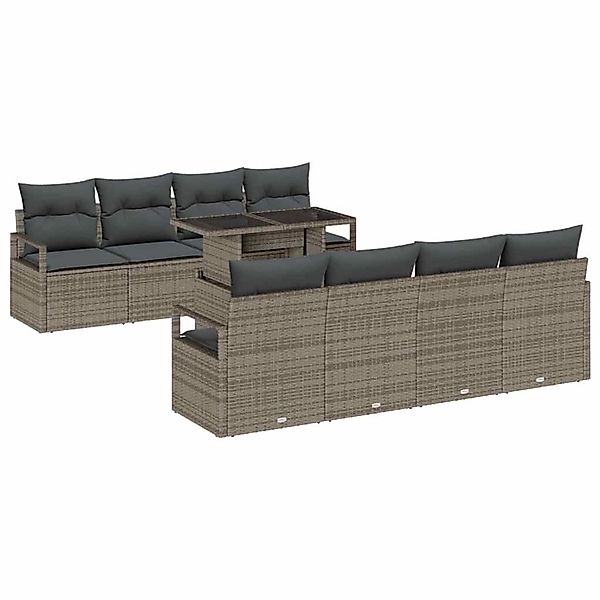 vidaXL Garten-Sofa-Set mit Speicher 9-Tlg Grau Poly Rattan 3357522 günstig online kaufen