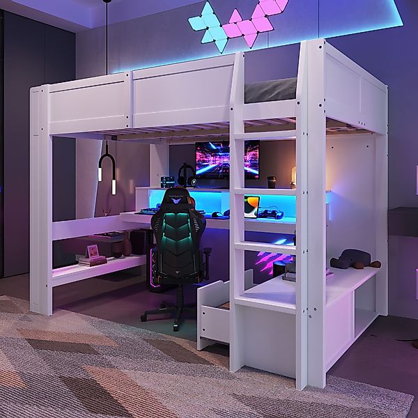 Flieks Hochbett Kinderbett 140x200cm mit LED, günstig online kaufen