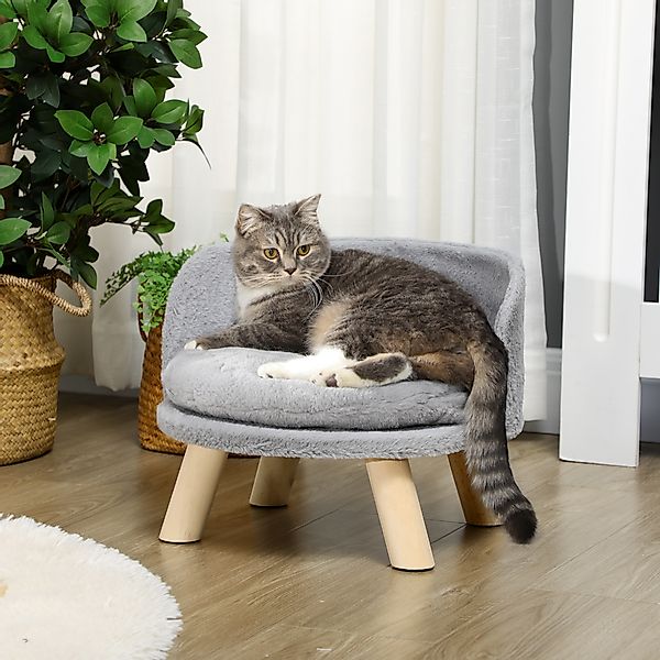 PawHut Tierbett Haustiersofa mit Kissen, Katzenbett, Hundesofa, Plüsch, Gra günstig online kaufen