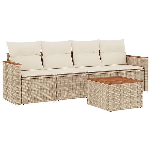 vidaXL 5-Tlg Garten-Sofagarnitur mit Kissen Beige Poly Rattan 3258180 günstig online kaufen