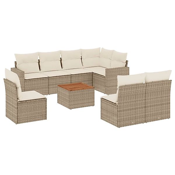 vidaXL 9-Tlg Garten-Sofagarnitur mit Kissen Beige Poly Rattan 3256492 günstig online kaufen