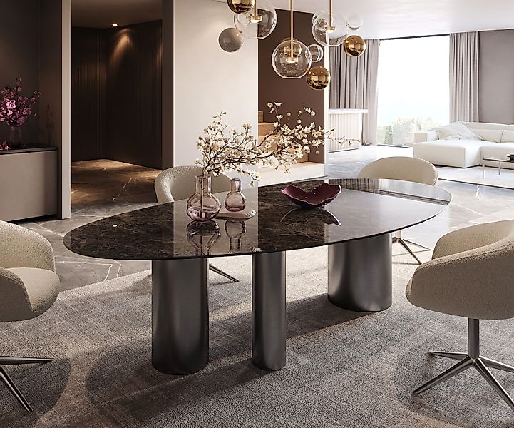 Esstisch Edge Oval 280x130 Keramik Laminam®Emperador Extra Lucidato Dunkelb günstig online kaufen