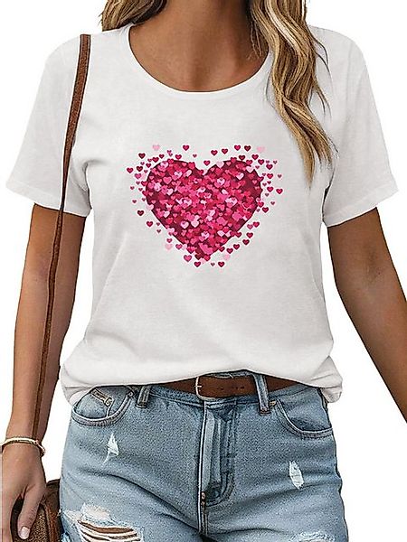 PYL Print-Shirt Damen Sommer Kurzarm T-shirt mit Herz Ausgefallene Druck günstig online kaufen