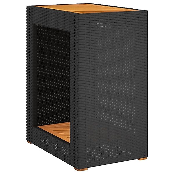 vidaXL Garten-Beistelltisch mit Holzplatte Schwarz Poly Rattan 366303 günstig online kaufen
