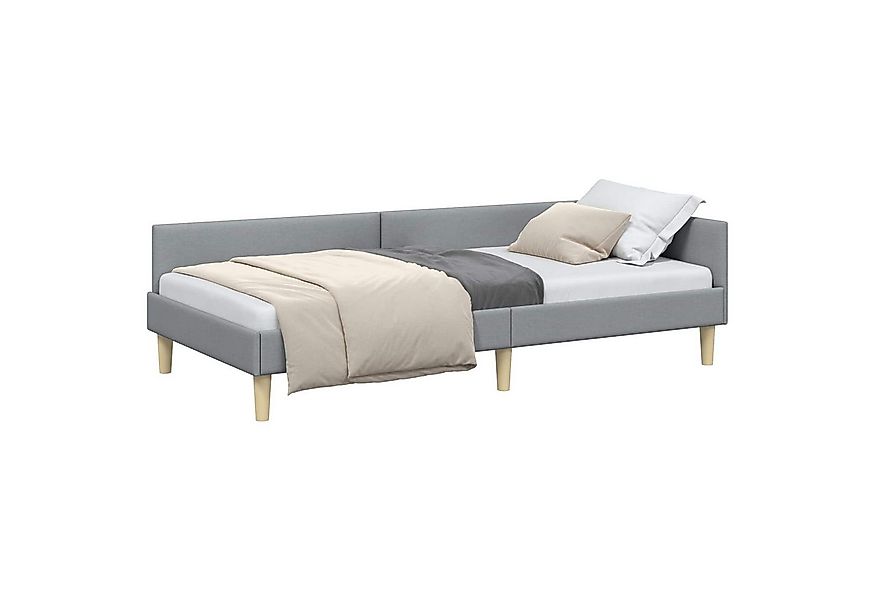 vidaXL Bett Eckbettgestell mit Kopfteil Hellgrau 90 x 190 cm Stoff (1-tlg) günstig online kaufen