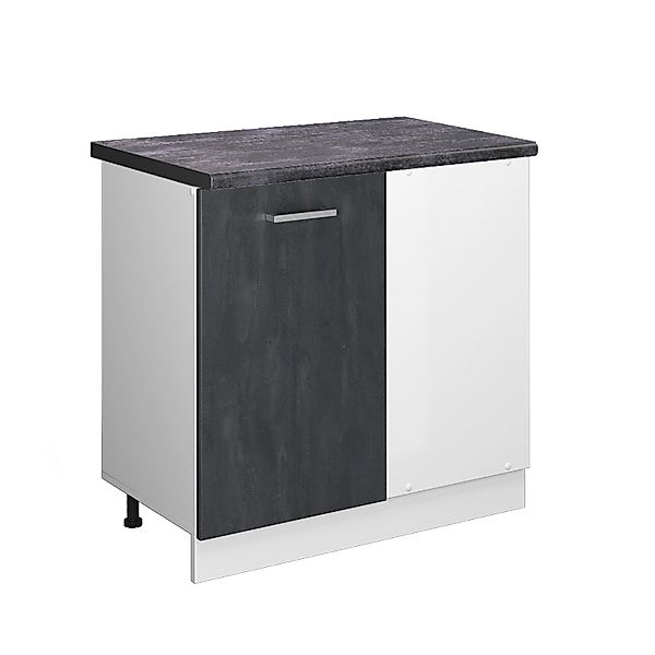 Vicco Eckunterschrank R-Line Küchen Eckschrank Schwarz Beton/Weiß 86 cm AP günstig online kaufen