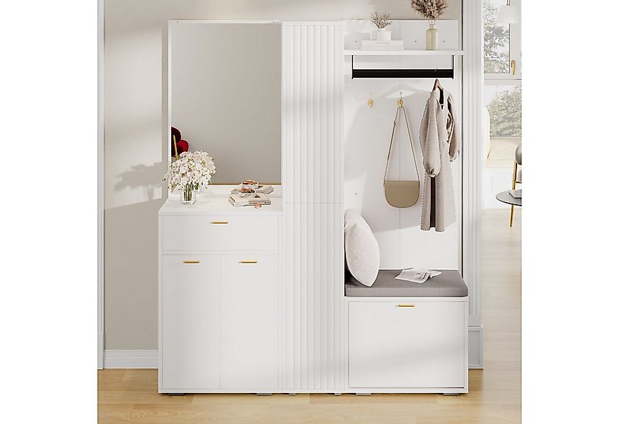 Flieks Garderoben-Set Spiegel & Kleiderhaken, Schuhschrank mit SItzkissen u günstig online kaufen