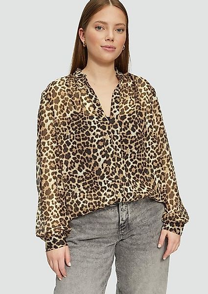 QS Langarmbluse Leicht transparente Chiffonbluse mit All-over-Print Raffung günstig online kaufen